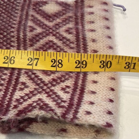 Andes gifts burgundy, and cream Nordic print alpaca blend infinity scarf - Picture 7 of 7